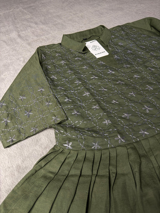 Olive Green Embroidered Frock