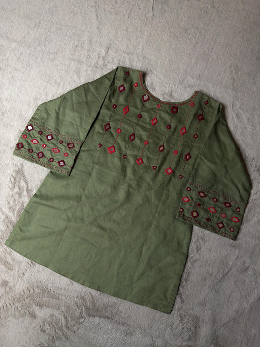 Olive Green Embroidered Kurti