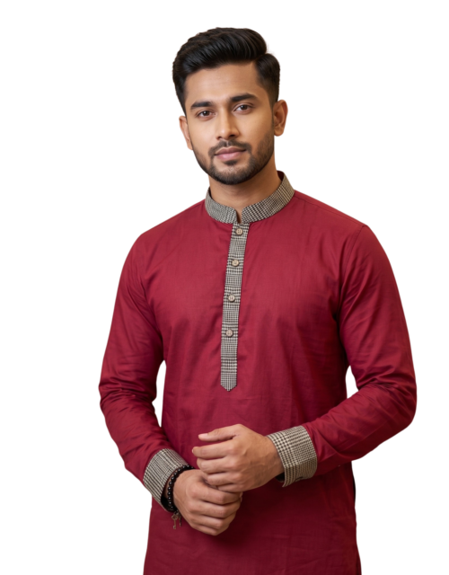 Maroon Cotton Panjabi by Kinank